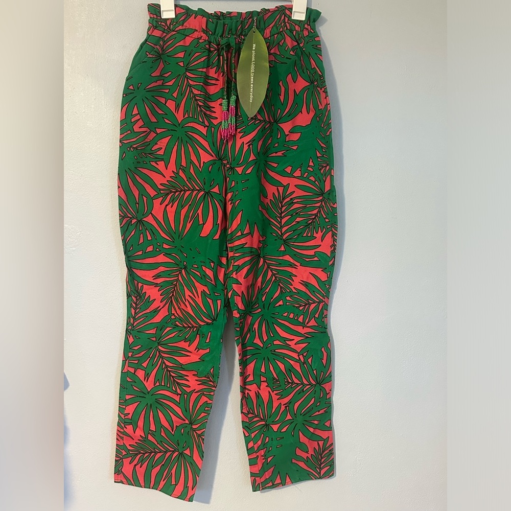 FARM Rio Green and Pink Tropical Print Pants Size S